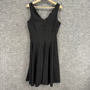 New Ouges Dress Women L Large Black Sheath Midi Zipper V-Neck Sleeveless Cotton